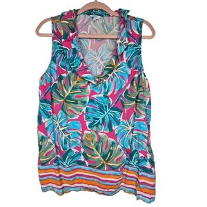 crown & ivy Tropical Leaf Ruffle Tank in Hot Pink & Teal